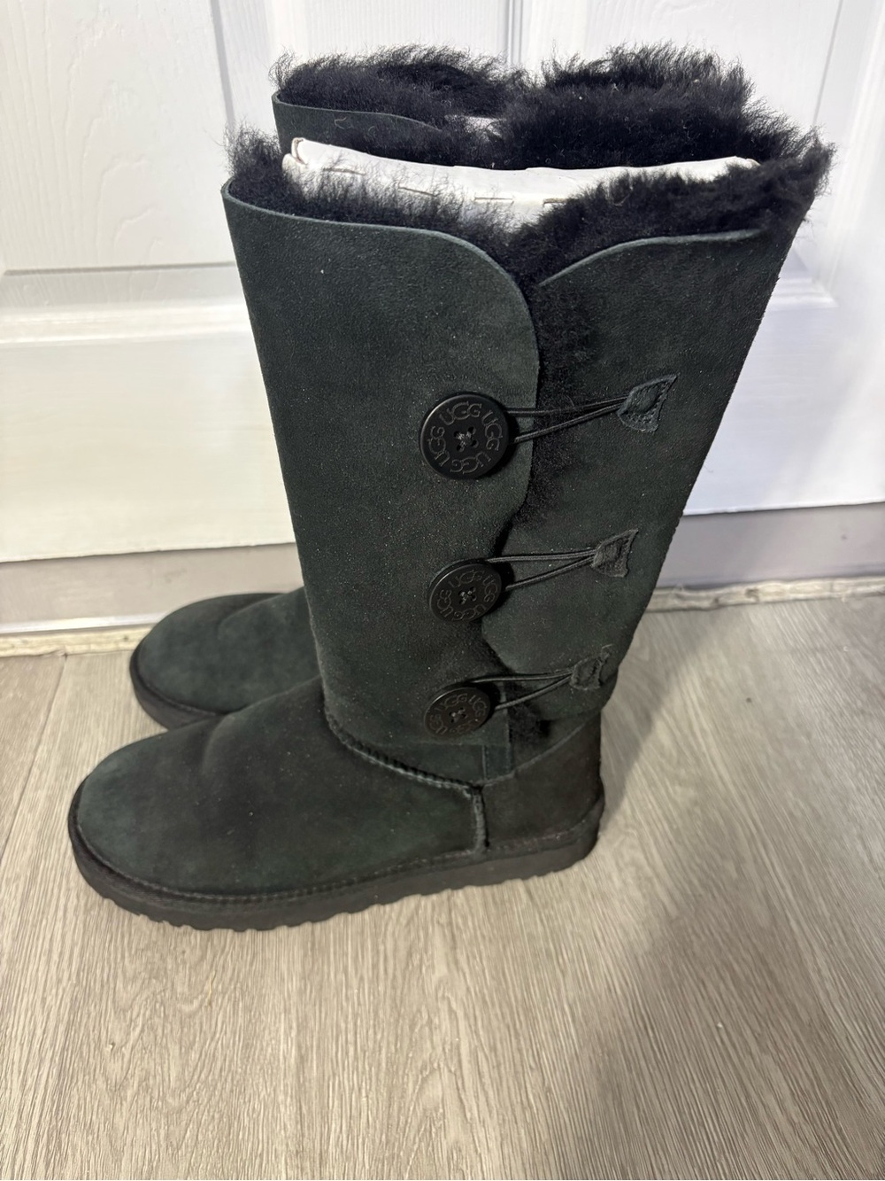 UGG Black Over-the-Knee Button Suede Boots - Picture 3 of 6